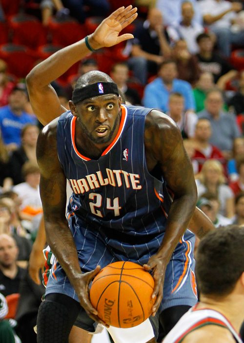 Charlotte Bobcats small forward Darius Miles looks for room under the basket.