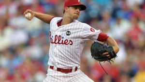 PHILADELPHIA, PA - AUGUST 01: Starting pitcher Aaron Nola #27 of the Philadelphia Phillies delivers a pitch in the second inning against the Atlanta Braves at Citizens Bank Park on August 1, 2015 in Philadelphia, Pennsylvania. (Photo by Drew Hallowell/Getty Images)