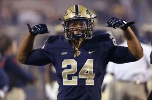 Oct 4, 2014; Charlottesville, VA, USA; Pittsburgh Panthers running back James Conner (24) gestures while running onto the field prior to the Panthers game against the Virginia Cavaliers at Scott Stadium. The Cavaliers won 24-19. Mandatory Credit: Geoff Burke-USA TODAY Sports
